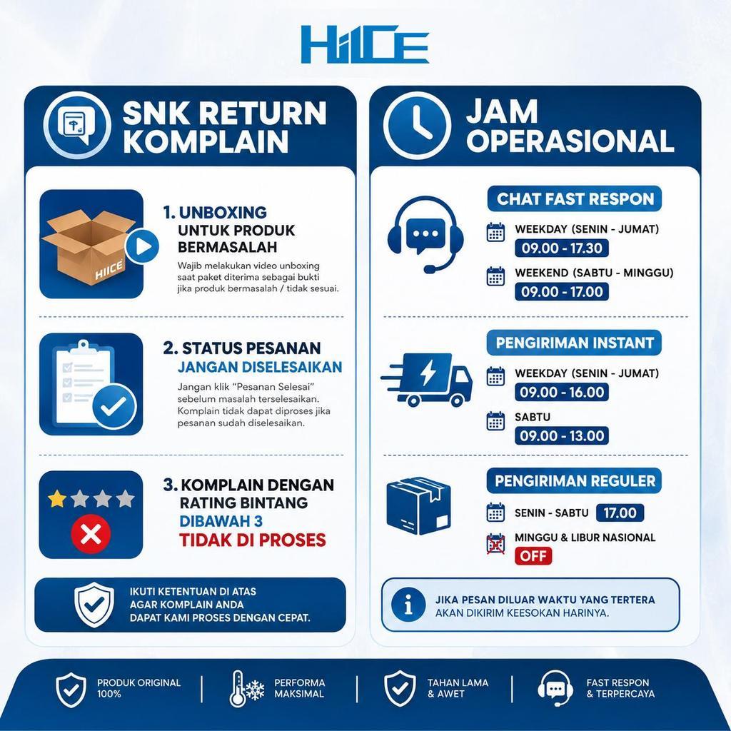 Informasi garansi, pengembalian, dan layanan pelanggan HIICE untuk ALLTREK 5L