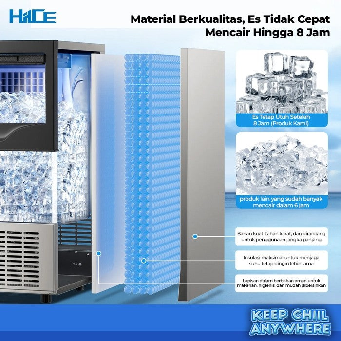 Detail material dan insulasi mesin es HIICE FREEZE-COMPACT 40KG
