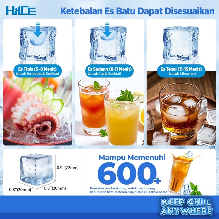 Pilihan ketebalan es kubus pada HIICE FREEZE-COMPACT 40KG