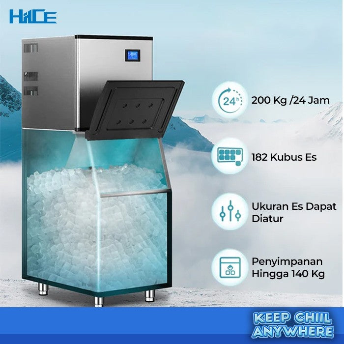 Infografik fitur komersial mesin es HIICE FREEZE-FORZA 200KG