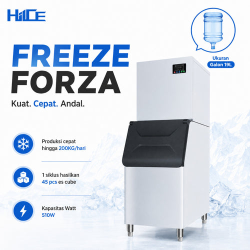 Infografik fitur utama mesin es HIICE FREEZE-FORZA 200KG