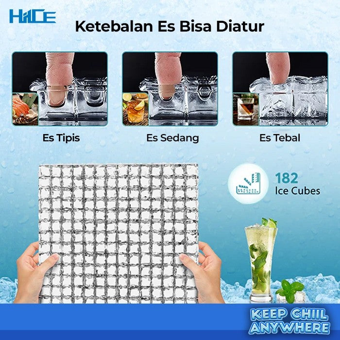 Infografik pengaturan ketebalan es pada HIICE FREEZE-FORZA 200KG