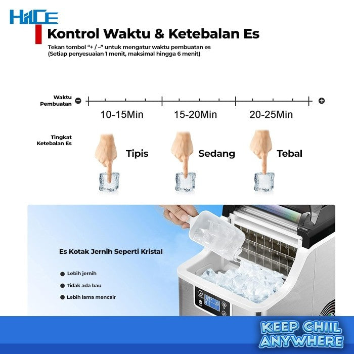 Pilihan waktu dan ketebalan es pada HIICE FREEZE-LIGHT 25KG