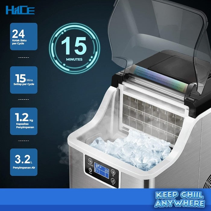 Infografik proses dan kapasitas produksi es HIICE FREEZE-LIGHT 25KG