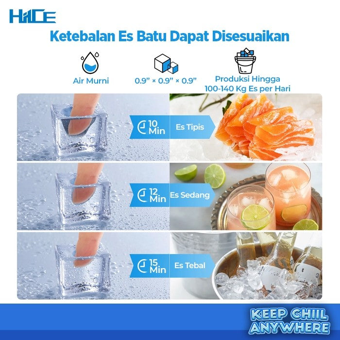 Pilihan ketebalan es kubus pada HIICE FREEZE-MAX 100KG