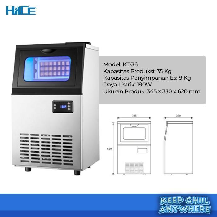 Tampilan mesin dan diagram dimensi HIICE FREEZE-MINI
