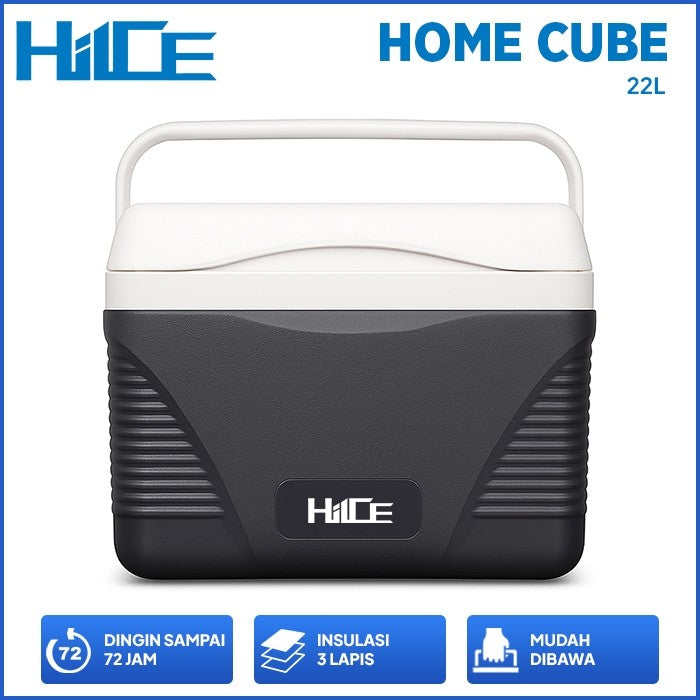 Tampak depan cooler box HIICE HOME-CUBE 22L dengan pegangan atas