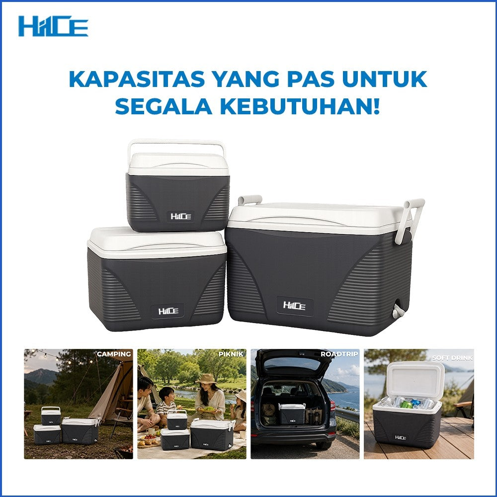 Infografik pilihan kapasitas dan penggunaan cooler box HIICE HOME-CUBE Series