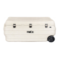 Cooler box komersial HIICE PRO-FORTRESS 180L warna putih tampak samping dengan roda