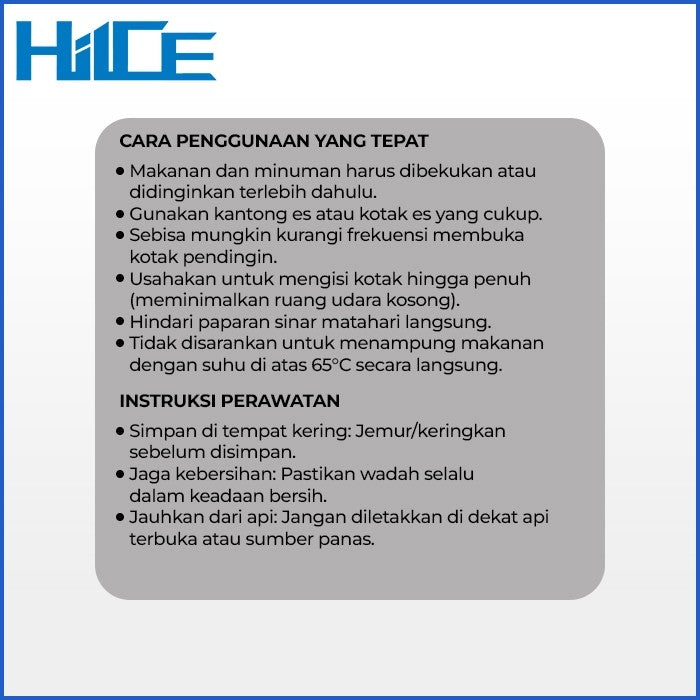 Infografik panduan penggunaan dan perawatan HIICE PRO-FORTRESS 180L