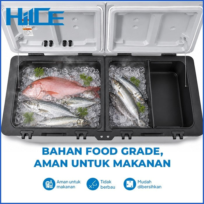 Kompartemen HIICE PRO-TITAN 120L berisi ikan dan es