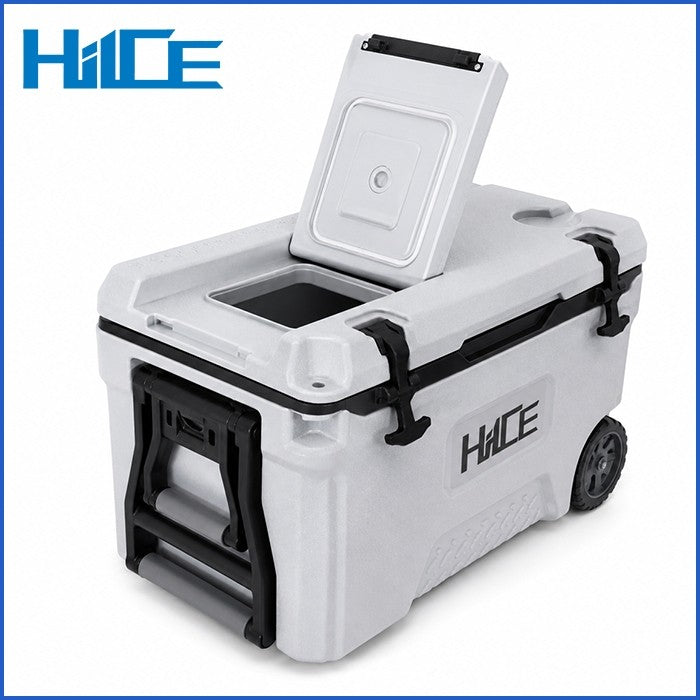 Cooler box HIICE PRO-TITAN 39L dengan tutup terbuka dan pegangan tarik