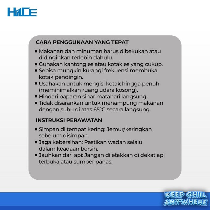 Infografik cara penggunaan dan perawatan HIICE PRO-TITAN 39L