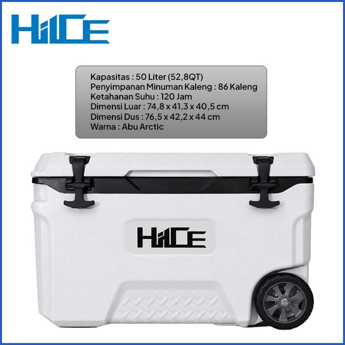 Tampak samping dan label spesifikasi HIICE PRO-TITAN 50L