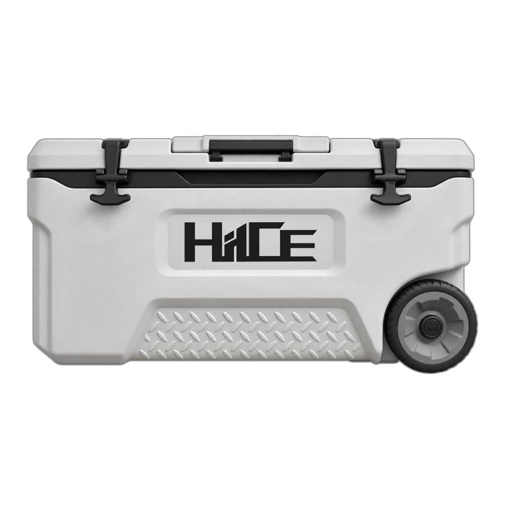 Cooler box beroda HIICE PRO-TITAN 75L warna abu-abu tampak samping