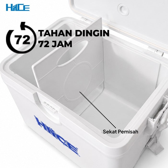 Interior HIICE X-PLORE 10L White dan infografik retensi dingin hingga 72 jam