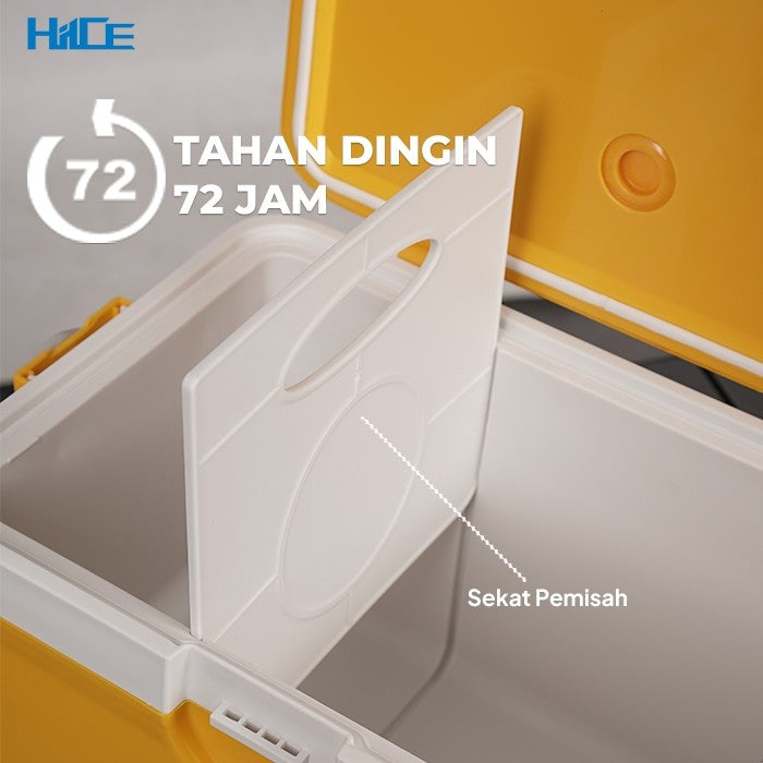Interior HIICE X-PLORE 10L Yellow dan infografik retensi dingin hingga 72 jam
