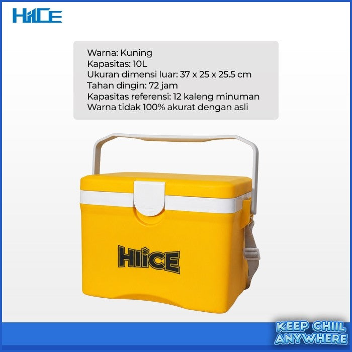Tampak depan dan informasi spesifikasi HIICE X-PLORE 10L Yellow