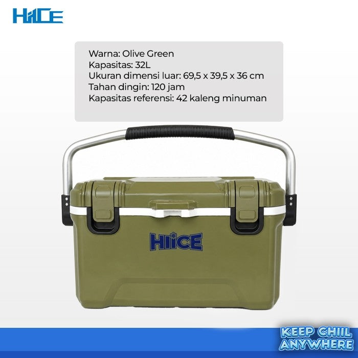 Tampak depan dan informasi spesifikasi HIICE X-ROVER 32L warna olive green